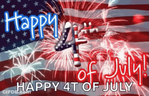 Happy 4Th Of July Card With Fireworks And Flag GIF