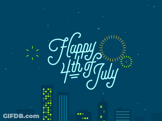 Happy 4Th Of July City Fireworks Graphic Animation GIF