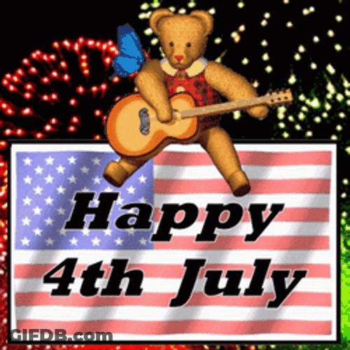 Happy 4Th Of July Cute Teddy Bear Playing Guitar GIF