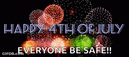Happy 4Th Of July Everyone Be Safe Written In Front Of Fireworks GIF