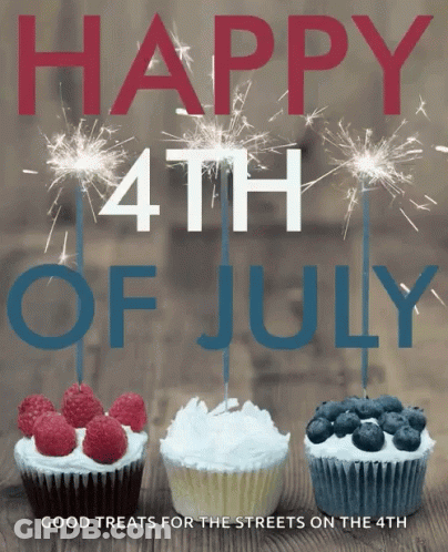 Happy 4Th Of July Poster With Sparklers And Cupcakes GIF