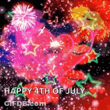 Happy 4Th Of July With Hearts And Fireworks GIF