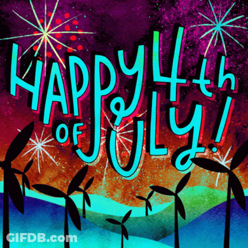 Happy 4Th Of July With Windmills And Fireworks GIF
