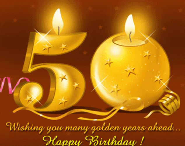 Happy 50Th Birthday Golden Lighted Number Candles GIF