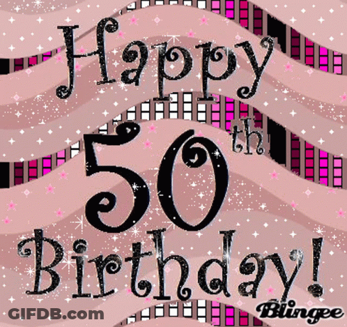 Happy 50Th Birthday Greeting Card Pink And Black Background GIF