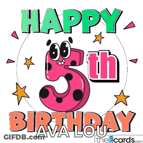 Happy 5Th Birthday Ava Lou With A Pink Number GIF