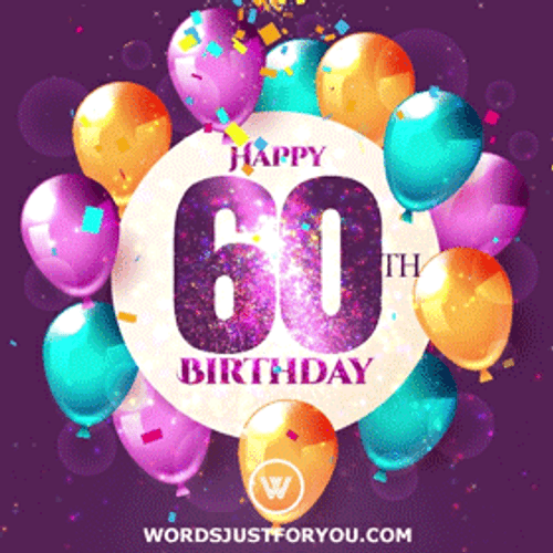 Happy 60Th Birthday Balloon Wreath Digital Art GIF