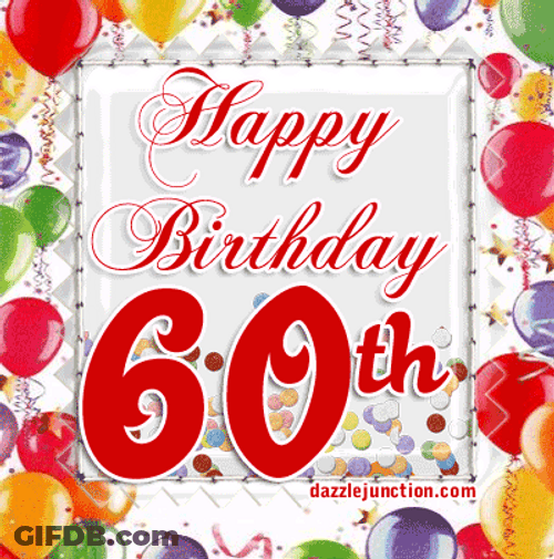 Happy 60Th Birthday Flying Balloons Graphic Art GIF
