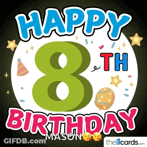 Happy 8Th Birthday Mason Card Balloons Stars GIF