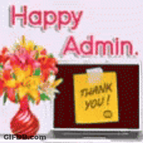 Happy Admin Day Laptop And Flowers In Vase GIF