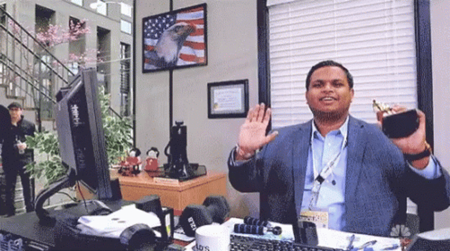 Happy Admin Day Man Putting Hands Up GIF