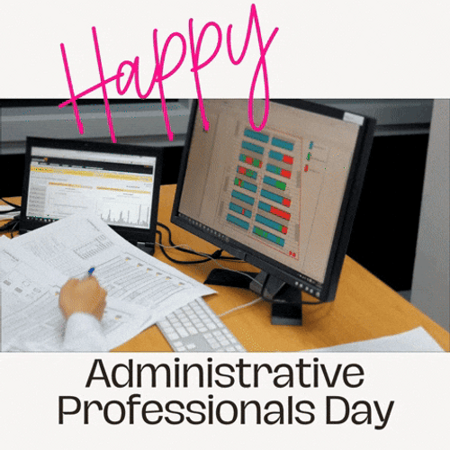 Happy Admin Day Person Pointing At Monitor GIF