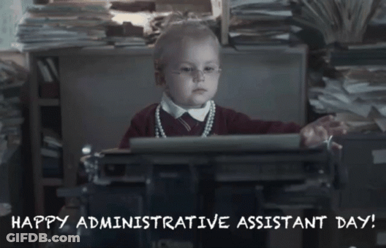 Happy Admin Day Young Girl Using Typewriter GIF
