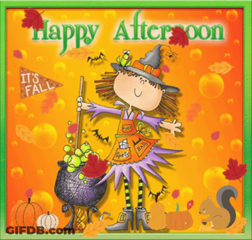 Happy Afternoon Witch Holding Cauldron GIF