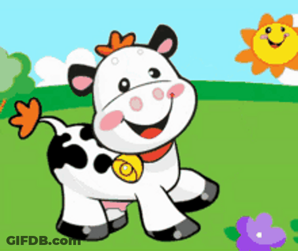 Happy And Dancing Cow With Smiling Sun GIF