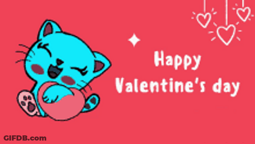 Happy Animated Valentines Day Cute Cat GIF