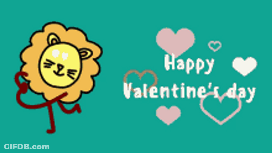 Happy Animated Valentines Day Cute Lion GIF