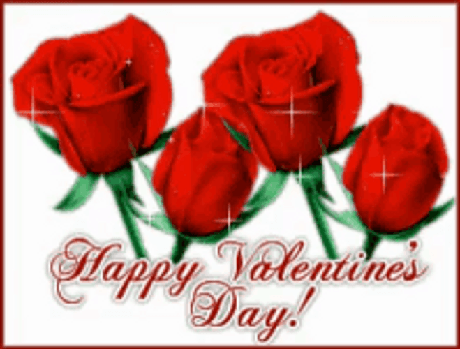 Happy Animated Valentines Day Glittering Red Roses GIF