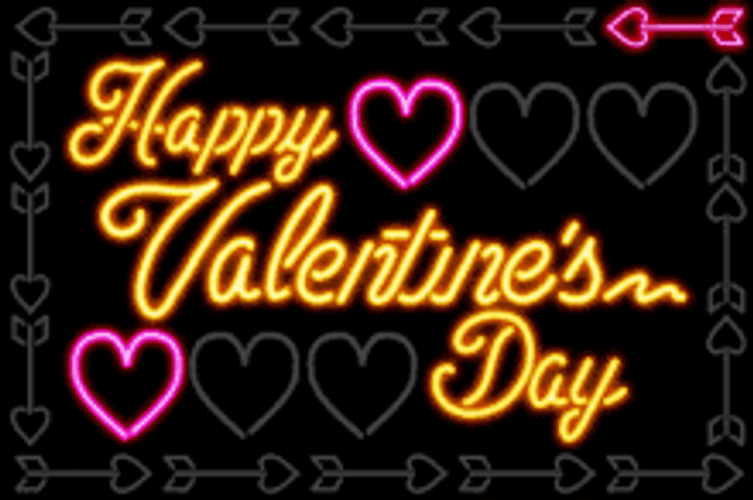 Happy Animated Valentines Day Neon Hearts Arrows GIF
