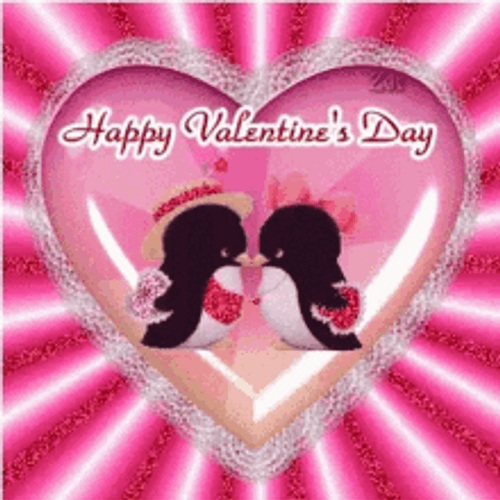 Happy Animated Valentines Day Penguins Kiss Love GIF