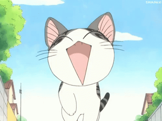 Happy Anime Cat Walking Down Street GIF