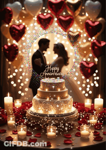 Happy Anniversary Card With Cake And Candles GIF