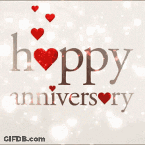 Happy Anniversary Card With Gold Hearts And Rose GIF