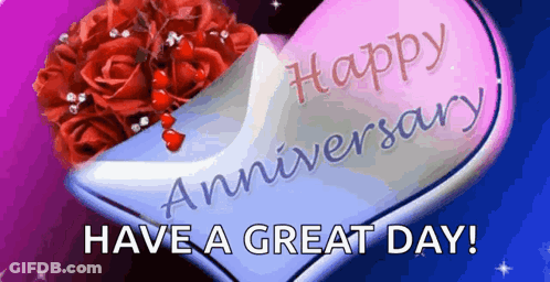 Happy Anniversary Card With Heart And Roses GIF