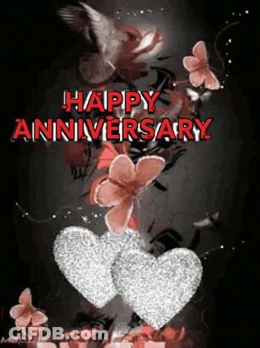 Happy Anniversary Card With Hearts And Butterflies GIF