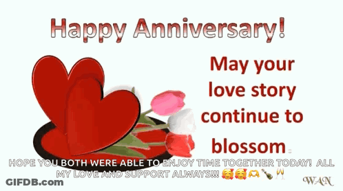 Happy Anniversary Card With Hearts And Flowers GIF