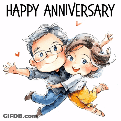 Happy Anniversary Card With Man And Woman GIF