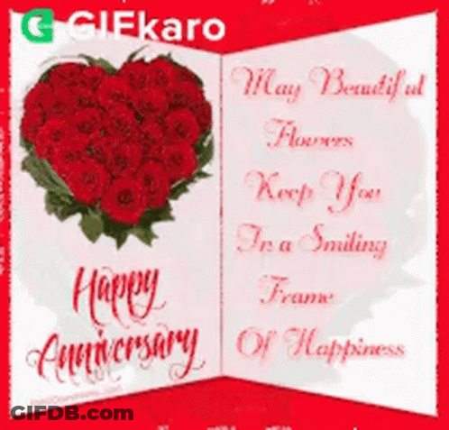 Happy Anniversary Card With Red Roses Heart GIF