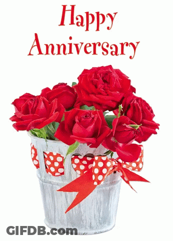 Happy Anniversary Card With Red Roses In Tin GIF