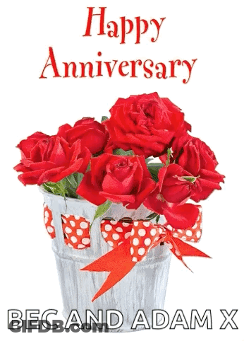 Happy Anniversary Card With Two Red Hearts On Purple GIF