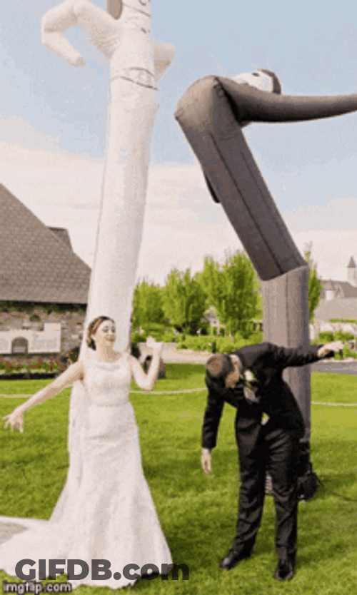 Happy Anniversary Funny Couple Dancing Balloons GIF