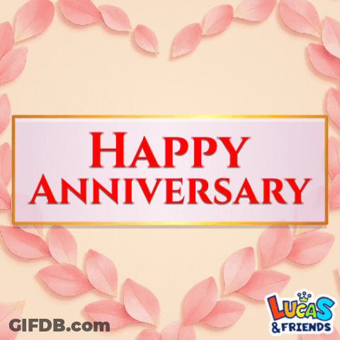 Happy Anniversary Sign With Pink Petals GIF