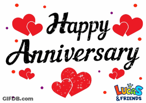 Happy Anniversary Sign With Two Red Hearts GIF