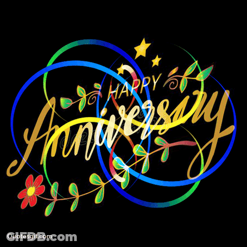 Happy Anniversary With Colorful Circles And Stars On Black Background GIF