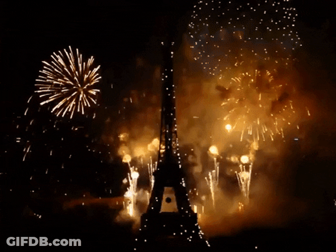 Happy Bastille Day Eiffel Tower With Exploding Fireworks GIF