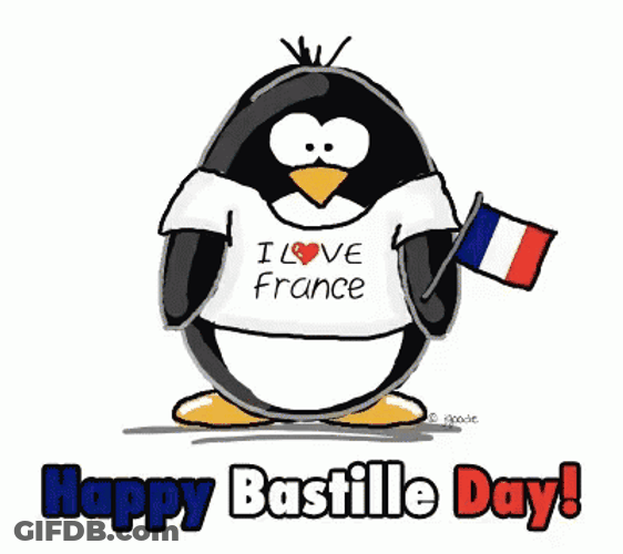 Happy Bastille Day Penguin Carrying French Flag GIF