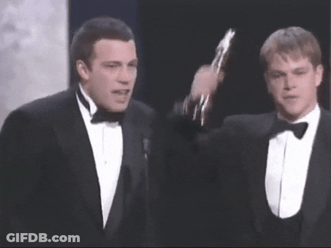Happy Ben Affleck Matt Demon Oscars Award GIF