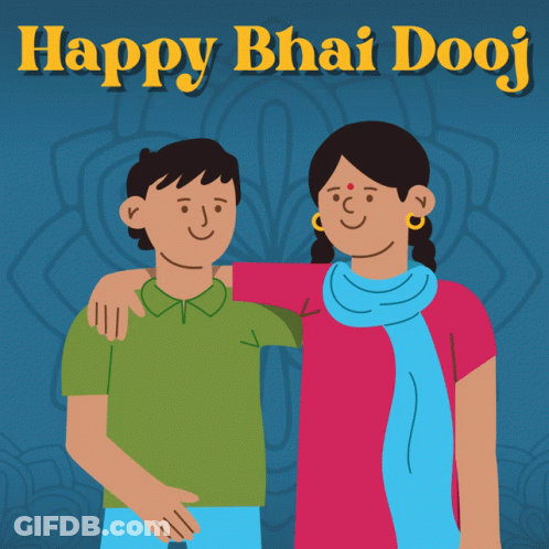 Happy Bhai Dooj Card With Two People GIF