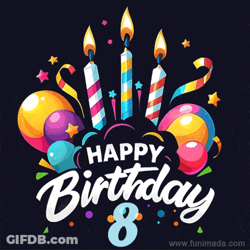 Happy Birthday 8 Balloons Candles Card GIF