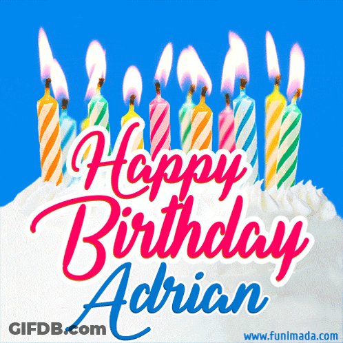 Happy Birthday Adrian Greeting Card With Candles GIF