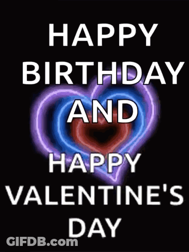 Happy Birthday And Valentine's Day Neon Heart Card GIF