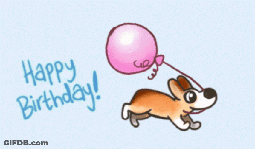Happy Birthday Animated Dog With Balloon GIF