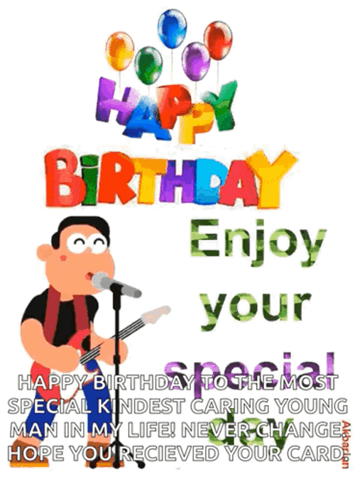 Happy Birthday Animated Guitar Playing Message GIF