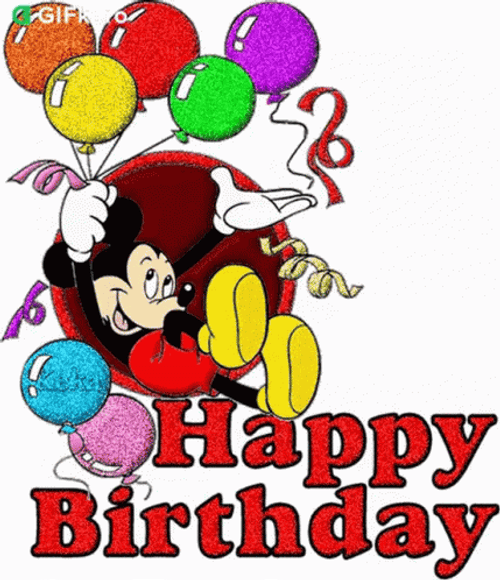 Happy Birthday Animated Mickey Mouse With Balloons GIF