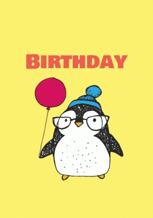Happy Birthday Animated Penguin With Balloon GIF