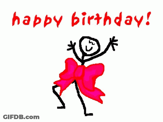 Happy Birthday Animated Ribbon Stickman Dancing GIF